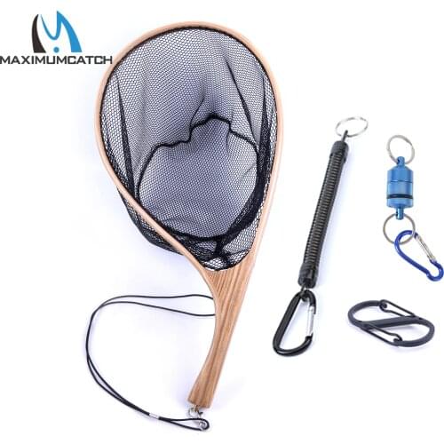 Maximumcatch Fly Fishing Landing Net Clear Rubber/Mesh Trout Catch & Release Net Wooden Frame