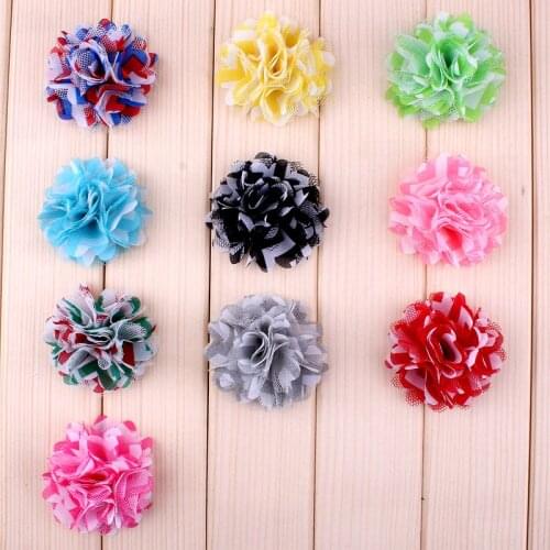 120pcs/lot 2.2" 10colors Newborn Mini Handmade Girls Striped Hair Mesh Flowers Artificial Chic Fabric Flowers For Kids Headbands