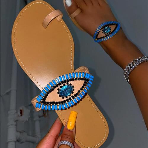 Woman Rhinestone Flip Flops 2021 Women Crystal Slippers Summer Slides Outdoor Beach Flats Womens Shoes Ladies Footwear Big Size