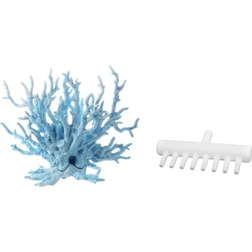 1 Pcs Aquarium Fish Tank Light Blue Artificial Plastic Coral Decor & 1 Pcs 8-Way Aquarium Tube Splitter Air Valve