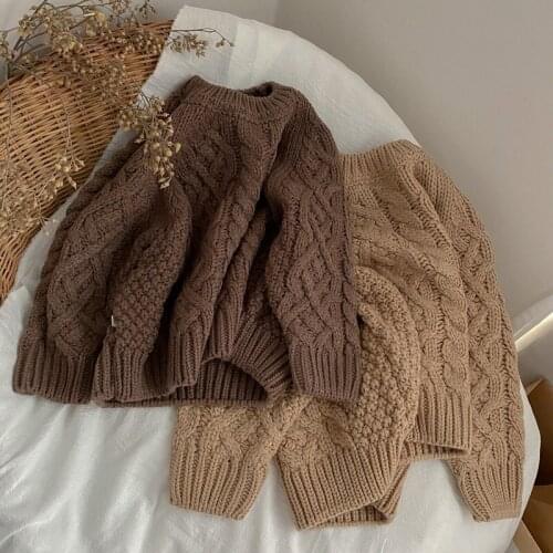 Boys and girls sweater coffee 2021 childrens Pullover childrens top spring and autumn sweater toddler girl winter clothes