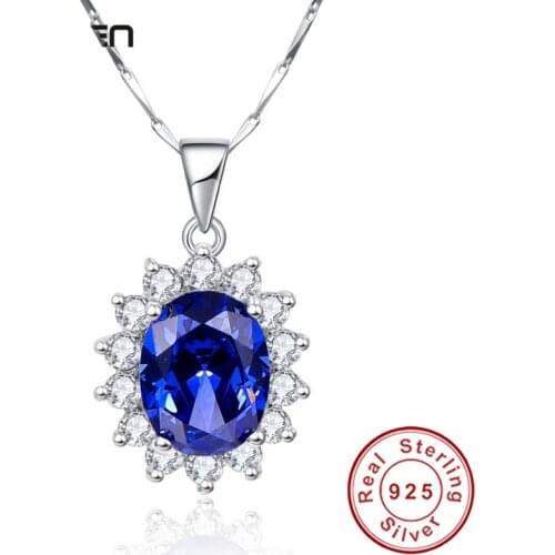 Vintage Princess Sapphire Jewelry Dark Royal Blue Necklace Pendants with Silver 925 Chain Women Gift Free Shipping & Gift Box