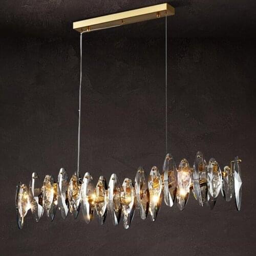 Wave design modern crystal light chandelier for dining room luxury smoky gray cristal lamps brief kitchen island hang lamps