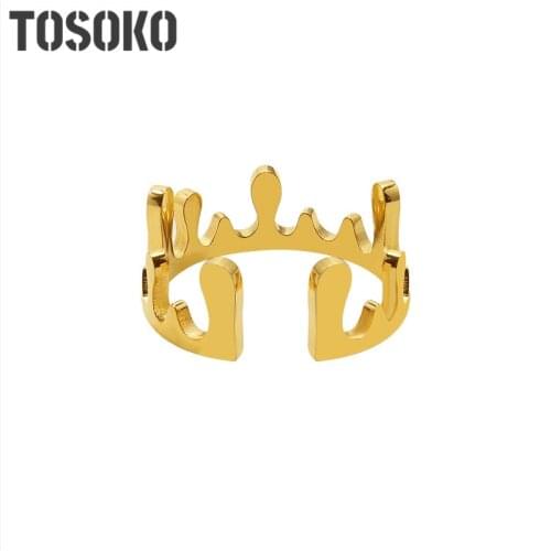 TOSOKO Stainless Steel Jewelry Water Drop Shaped Ring Crown Opening Index Finger Ring BSA191