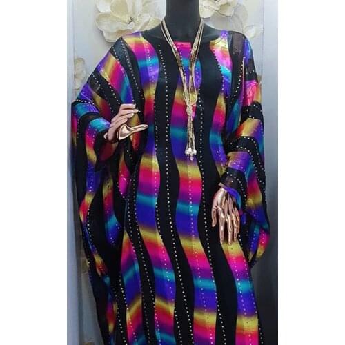 Women Fashion African Clothes 2020 Loose Party Dress Batwing Sleeve Colorful Stripe Design Ladies Vestidos Robe