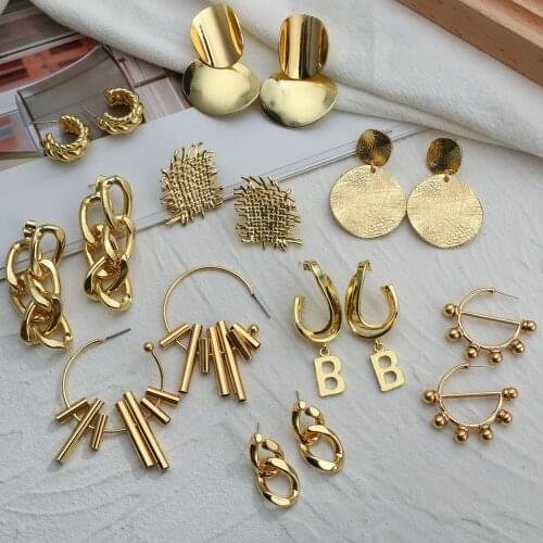 AMORCOME Vintage Women Big Geometric Statement Gold Metal Drop Earrings 2021 Trendy Dangle Earings Jewelry Accessories