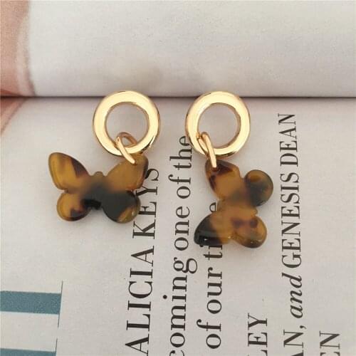 Casual Gold Color Marble Black Multi Brown Acrylic Butterfly Charm Round Circle Stud Earrings For Women Girl Elegant Jewelry