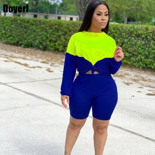 Autumn 2021 Womens Tracksuit Outfits Sporty Shorts Sets Patchwork T-shirt Top and Biker Shorts 2 Piece Set Wholesale Clothes