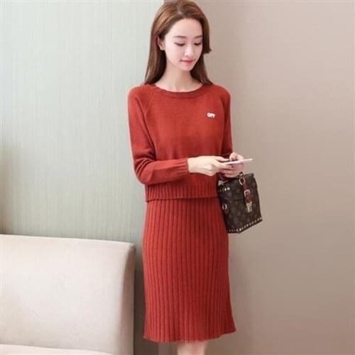 Female Knit Sweater Suits Knitted Skirt Two-Piece Set Spring Autumn Elegant Fashion Slim Knitting Suit Feminine Mujer X117