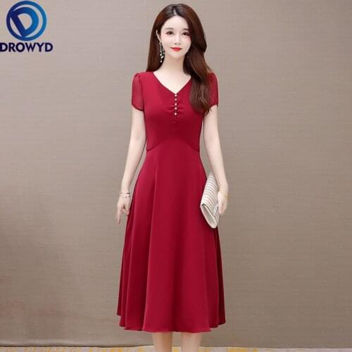 2021 Boho Beach Midi Dress for Women Summer Fashion Short Sleeve V-neck Bodycon Red Long Dress Elegant Party Dresses Vestidos