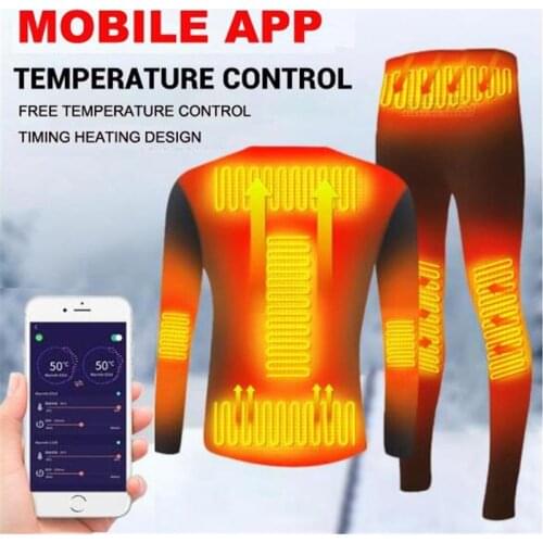 Winter Heated Underwear Suit USB Battery Powered Heated Thermal Tops Pants Smart Phone APP Control Temperature Motorcycle Jacket
