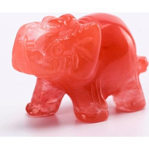 38mm Gold Sand Stone Carved Elephant Gift Cherry quartz Natural Crafts Chakra Healing Reiki Free Pouch