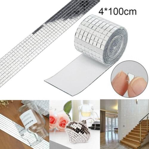 1 Roll Self-adhesive Mosaic Wall Stickers Mini Square Glass Real Glass Mirrors Mosaic Tiles Decorative Craft Wall Stickers Decal