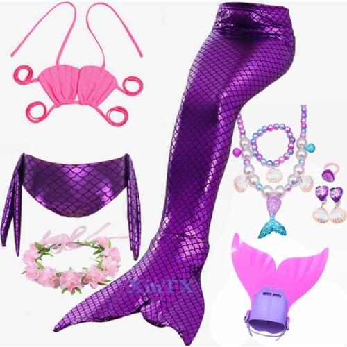 2021 Girls Rainbow Pink Mermaid Tail Swimsuit with Fin for Girls Mermaid Costume Cosplay Birthday Party Bathing Suit Bikini