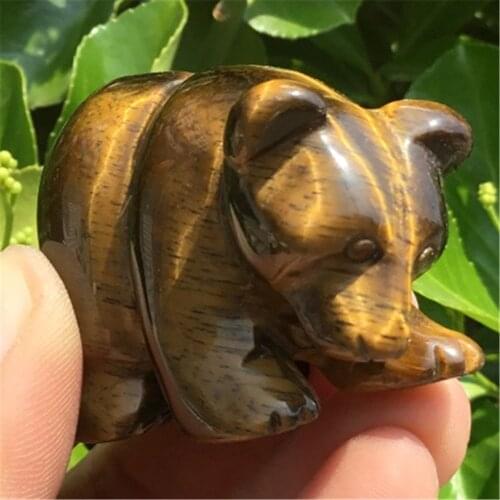 50mm Natural Stone Crystal figurine polished Hand Carved Tiger eye Minerals Animal Gifts Bear Statue