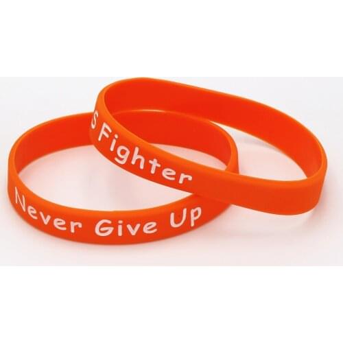 50PCS Motivational Bracelet MS Fighter Never Give Up Silicone Wristband Orange Silicone Bracelets&Bangles Gifts Wholesale SH153