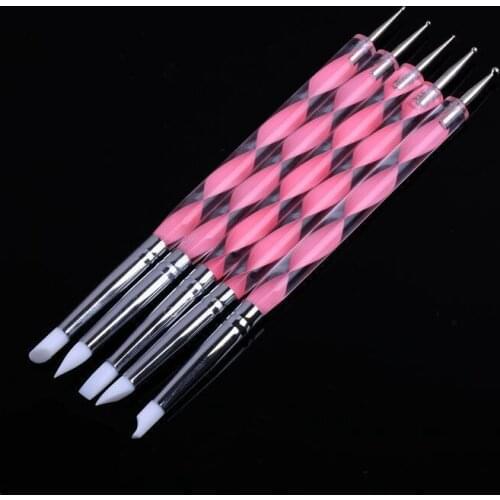 New Nail Art Acrylic Silicone Point Double Head Pen Stainless Steel Dotting Tools Flower Painting Pens For DIY Nails Nail Tools