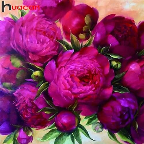 Huacan Diamond Embroidery Complete Kit Peony 5D DIY Diamond Painting Mosaic Flower Modular Pictures Decorative Paintings