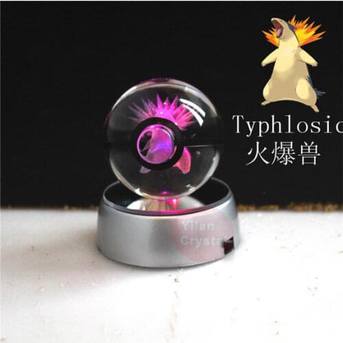 Anime Pokemon 3D Laser Ball Engraving Typhlosic Round Crystal Bal LED Light Base Toy for Children Boys