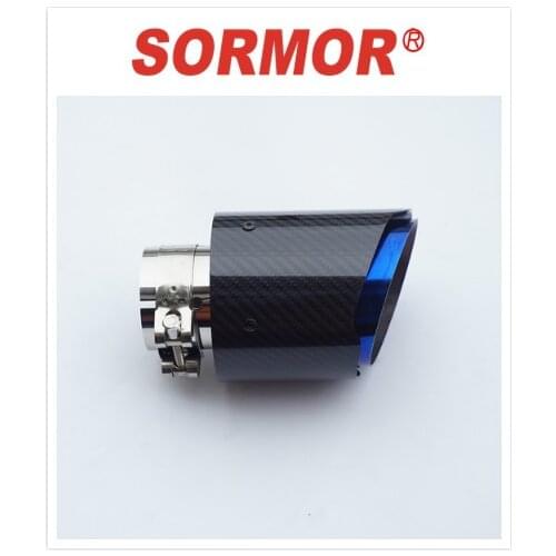 Sormor car accessories Straight edge with glossy carbon fiber and blue burnt stainless steel muffler tips universal