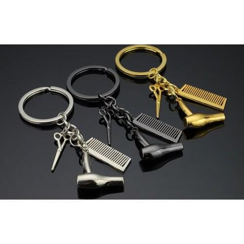 FREE shipping by FEDEX 100pcs/lot 2020 New Hot Metal Hair Dryer Keychains Mini Hair Dryer Comb Keyrings Barber Shop Gifts