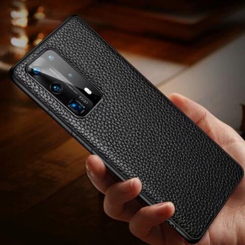 Genuine Cow Leather Case For Huawei P40 Pro Case Funda Soft Litchi Grain Genuine Leather Case For Honor 30 30s V30 Back Cover