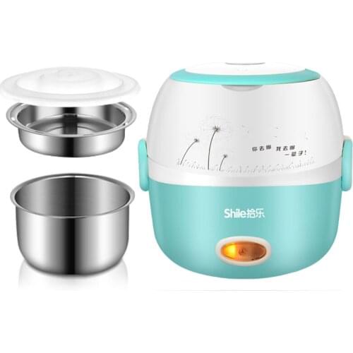 DMWD MINI Rice Cooker Thermal Heating Electric Lunch Box 2 Layers Portable Food Steamer Cooking Container Meal Lunchbox Warmer