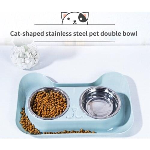 Stainless Steel Double Cat Bowls Non-slip Cat Dog Drink Bowl Food Container Non-Spill Pet Feeder Pet Supplies Dog Food Bowl