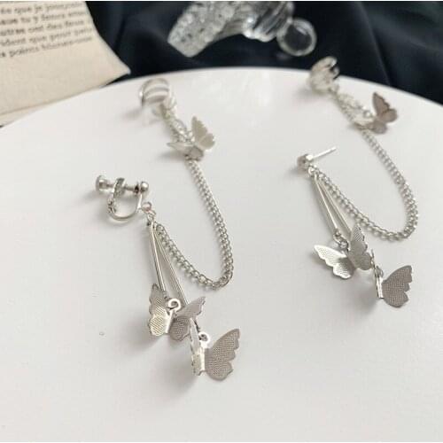 GorGor Clip Earrings Women Fashion Statement U Type Butterfly Ear Bone Clip Tassel Individuality Creative Party Jewelry EZ-900