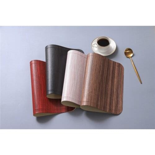 Waterproof Placemat Wood Grain PU Rounded Corner Insulation Pad Kitchen Daily Tableware Dish Mat 30X45CM