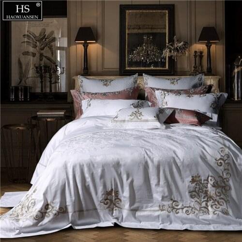 Gold Paisley Bedding Sets Jacquard Embroidery White Cotton Fabric Bedspread Bed Sheets Pillowcase Duvet Cover Cushion Cover
