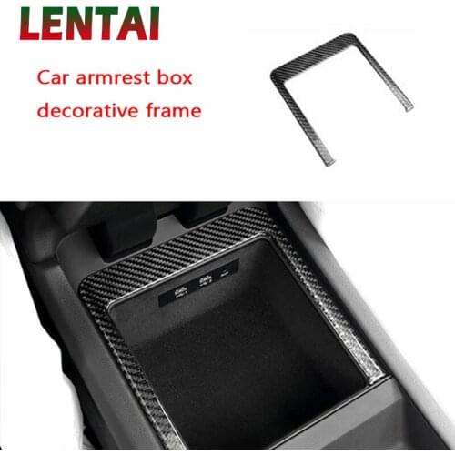 LENTAI Auto Car Styling Carbon Fiber Interior Armrest Box Panel Decoration Frame Cover Sticker For Audi Q7 2016 2017 Accessories
