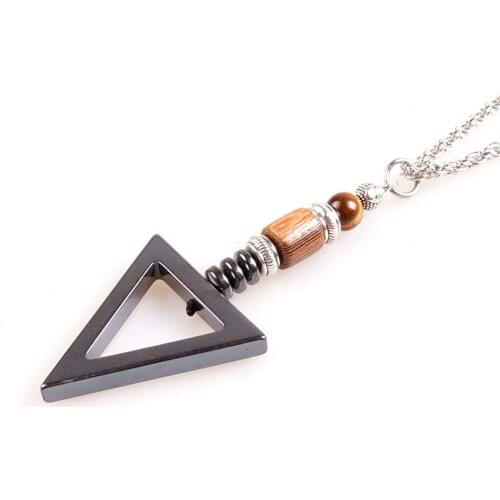 Mens Hematite Triangular Pendant Necklace of Spirit Tribal Adventures Male Jewelry