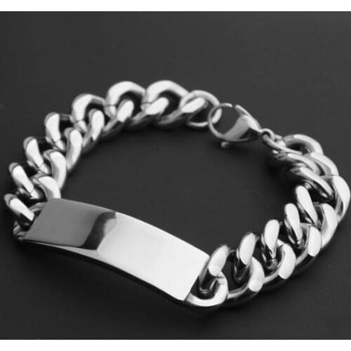 9 inch huge 15mm wide Stainless Steel Smooth Curb Chain Link ID Bracelet Bangle For Mens Cool Gifts
