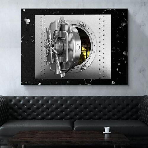 Wall Art Safe Box Canvas Paintings HD Print Gold Bullion Poster Modular Currency Money Pictures Nordic Home Decor Bedroom Framed