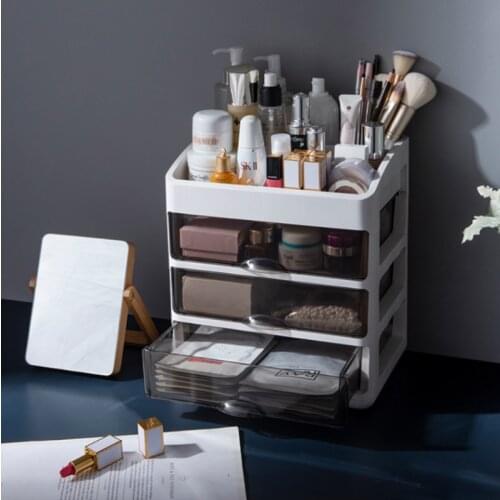 Desktop Dresser Cosmetic Storage Box Mask MakeUp Organizer With Drawer Lipstick Storage Large Capacity Plastic Storage Container