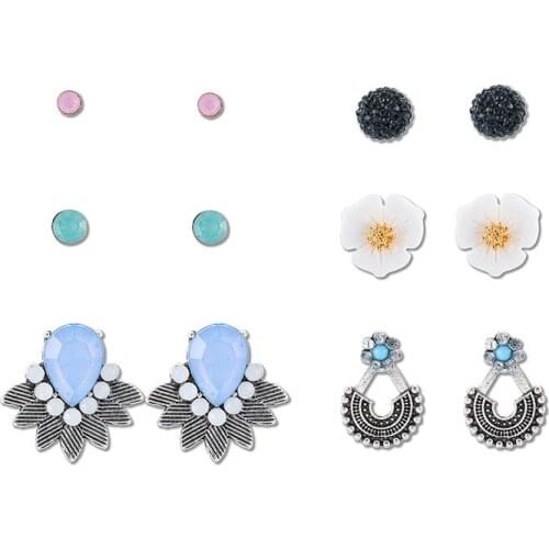 2020 New Fashion Gorgeous Womens Jewelry Girl Birthday Party Flower Crystal Ear Stud Mashup 6 Pairs /Set Luxury Earrings Gift