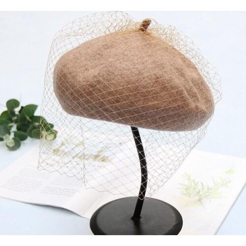 2020 New Fashion Solid Color Warm Wool Winter Thin Wool Women Girl Beret French Artist Beanie Hat Cap For Female