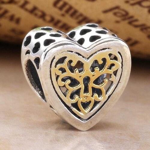 Original Openwork Silver Gold Locked Hearts Bead Fit 925 Sterling Silver Bead Charm Bracelet Bangle Diy Jewelry