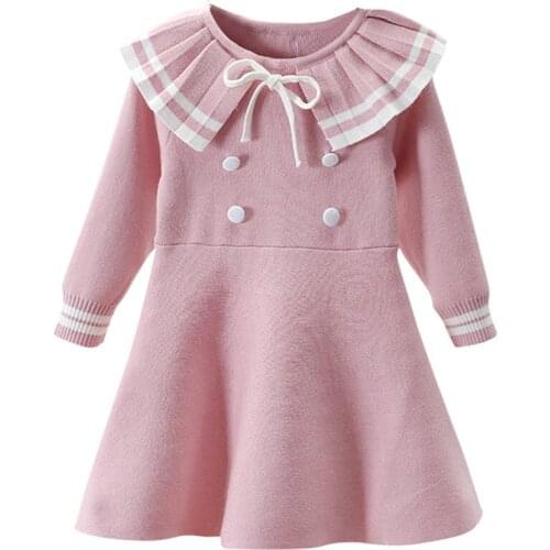 Girls Dress Winter Navy Style Princess Dresses 2020 New Christmas Dress For Girl Children Knitted Long-Sleeve Sweater Skirts 1st