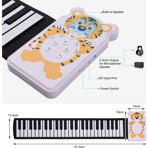 Portable 49-key Roll-up Electronic Piano Keyboard 8 Tones 6 Demos Record Funtion Built-in Speaker with Echo Sustain Trill Effect