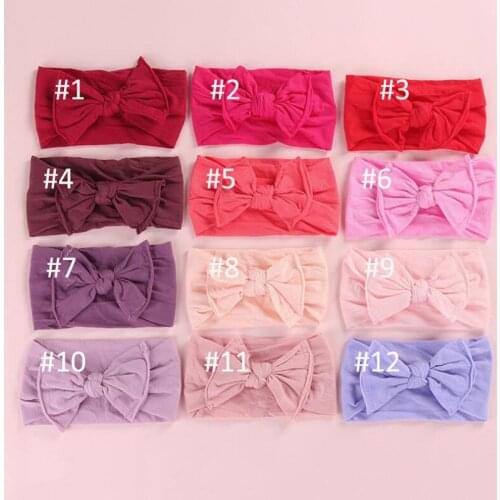 Top Quality Nylon Bow Headbands Wide Nylon Bow Headbands Turban Head wraps Soft Headwrap 27Colors 120Pcs/lot