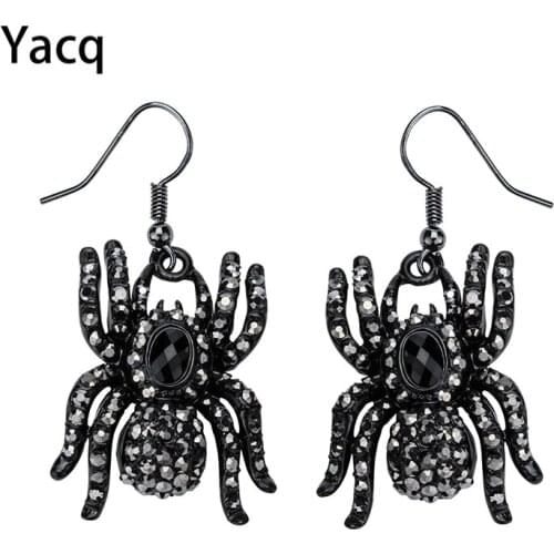 Spider dangle earrings crystal halloween jewelry gifts for women girls wholesale dropship silver & black EA05