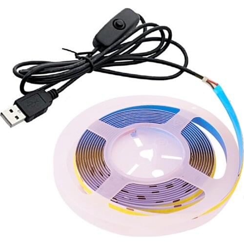 5V USB COB LED Strip With ON/OFF Switch High Density Linear Light Lighting 320LED/m DC5V Flexible LED Tape DIY Decoration Strips
