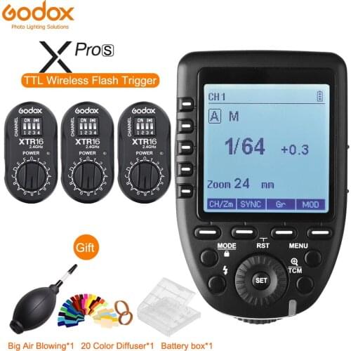 Godox Xpro-C/N/S/F/O/P TTL HSS Flash Trigger + 3PCS XTR-16 Receiver for Godox AD360 II /DE/QT/DP/QS/GS/SK/E Series studio Flash