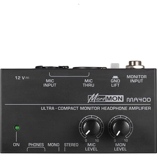 Ultra-compact Monitor Headphone Amplifier Amp High Quality with Power Adapter Low Noise Monitor Microphone Preamplifier