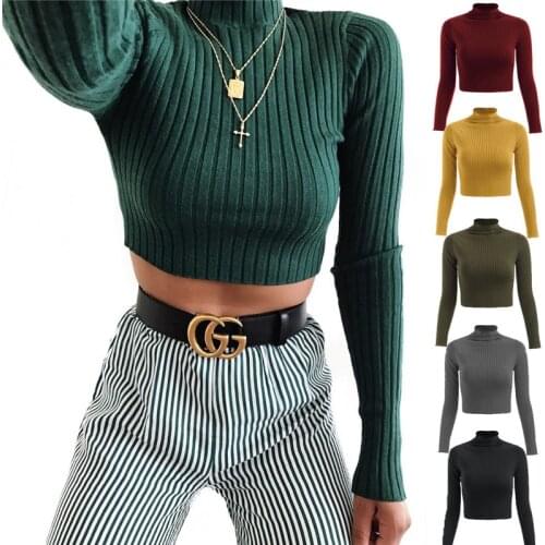 Long Sleeve Turtleneck Autumn Winter Sweater Sexy Slim Short Women Pullovers Fashion Simple Solid Casual Knitted Sweater Female