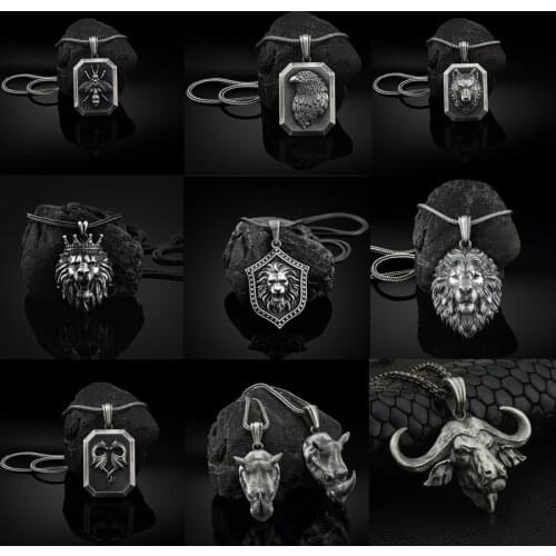 Vintage pure tin zodiac element Jewelry on the neck pendant necklaces for women animal image chain necklace men