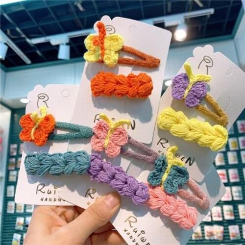 2 Piece Handmade Knit Hair Grips For Girls Hair Accessories Set Baby Clip Hair Pins Kids Hair Clip Daily Hair Styling Tools