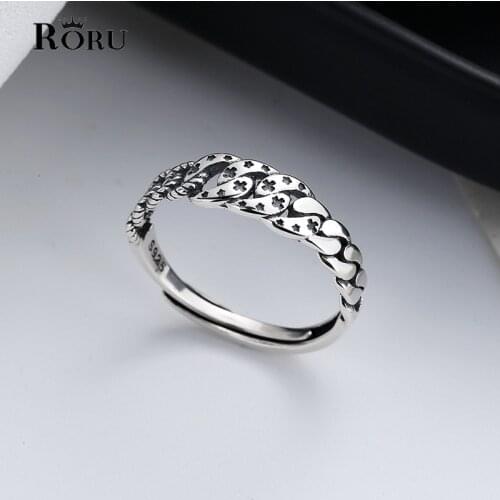 Real S925 Sterling Silver Retro Carved Ring Opening Personality Punk Style Index Finger Ring for Women Fashion Trendy Jewelry